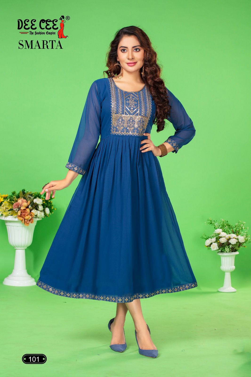 Smarta By Dee Cee Plain Georgette Embroidery Kurtis Wholesale Shop In Surat